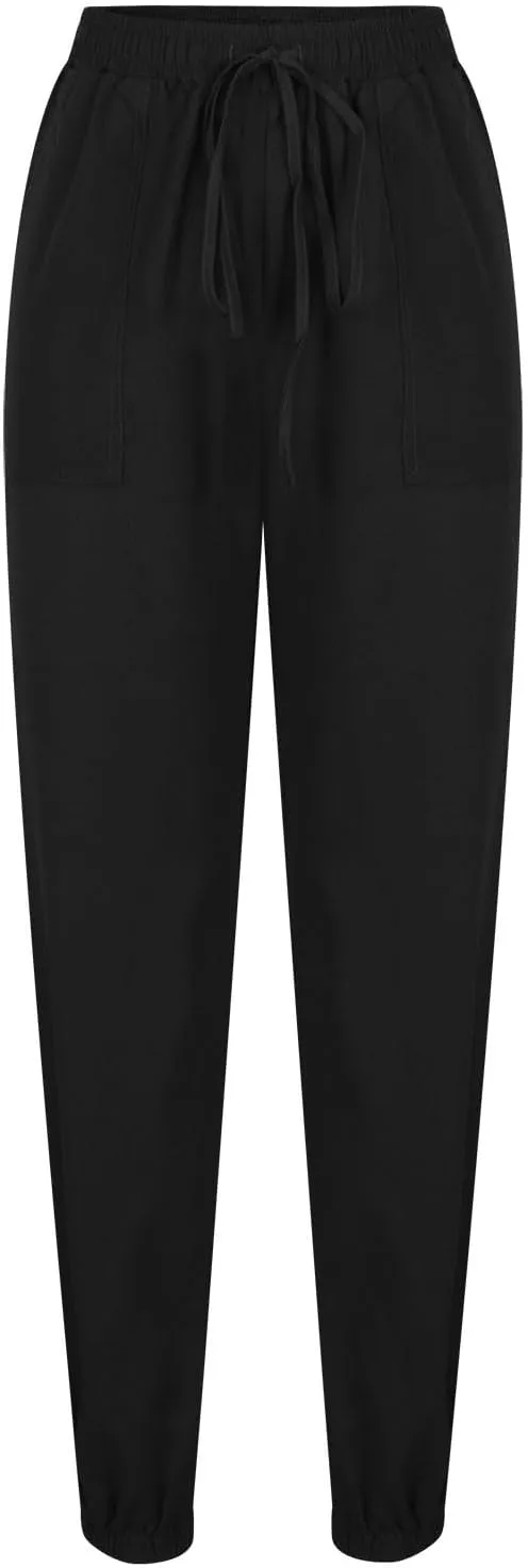 Women's Linen Casual Pants Drawstring Elastic Waist Straight Leg Loose Cinch Bottom Trousers Sweatpants with Pockets