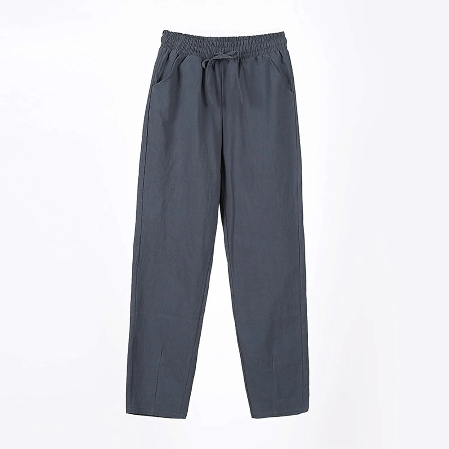 Womens Linen Pants Straight Leg Trousers 2025 Summer Casual Elastic Drawstring Pant Cotton Beach Lounge with Pocket