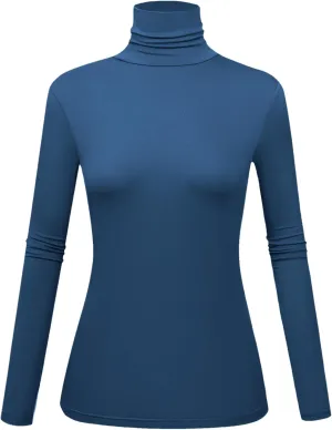 Women's Long Sleeve Turtleneck Shirts Slim Fitted Lightweight Base Layer Casual Tops