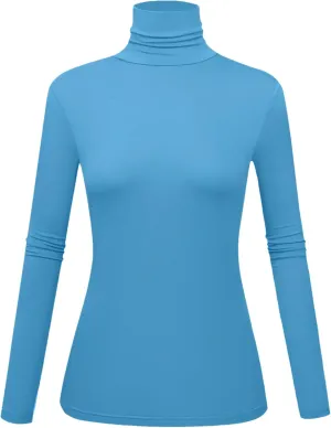 Women's Long Sleeve Turtleneck Shirts Slim Fitted Lightweight Base Layer Casual Tops