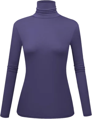 Women's Long Sleeve Turtleneck Shirts Slim Fitted Lightweight Base Layer Casual Tops