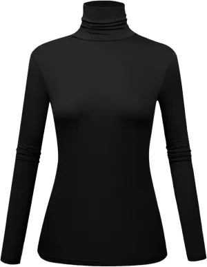 Women's Long Sleeve Turtleneck Shirts Slim Fitted Lightweight Base Layer Casual Tops