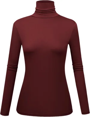 Women's Long Sleeve Turtleneck Shirts Slim Fitted Lightweight Base Layer Casual Tops