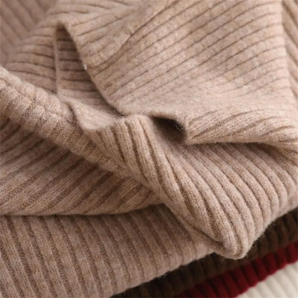 Women's Loose Fit Oversized Sweater Turtleneck Sleeve Ribbing Knitted Pullovers Casual Drop Shoulder Solid Knitted Sweaters