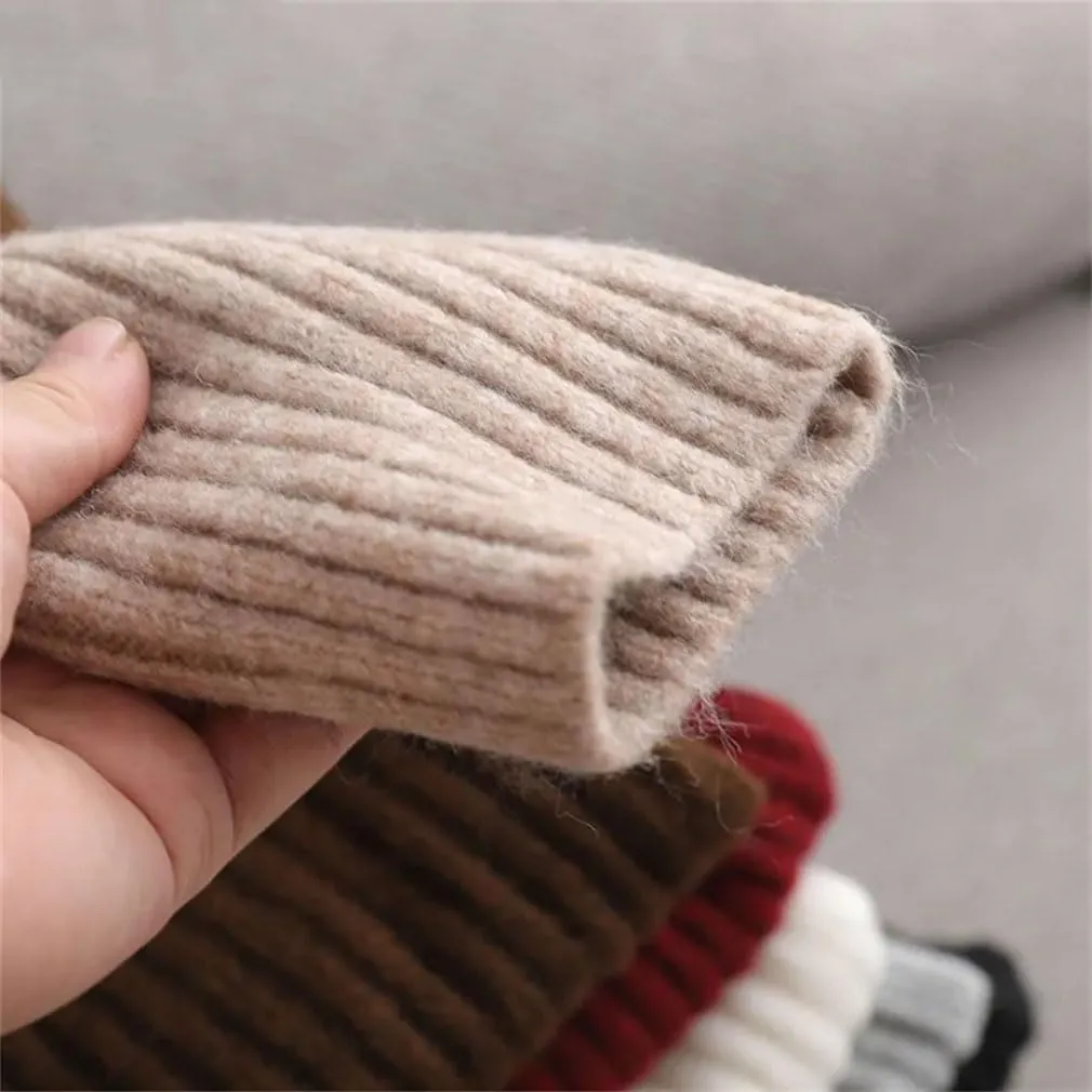 Women's Loose Fit Oversized Sweater Turtleneck Sleeve Ribbing Knitted Pullovers Casual Drop Shoulder Solid Knitted Sweaters