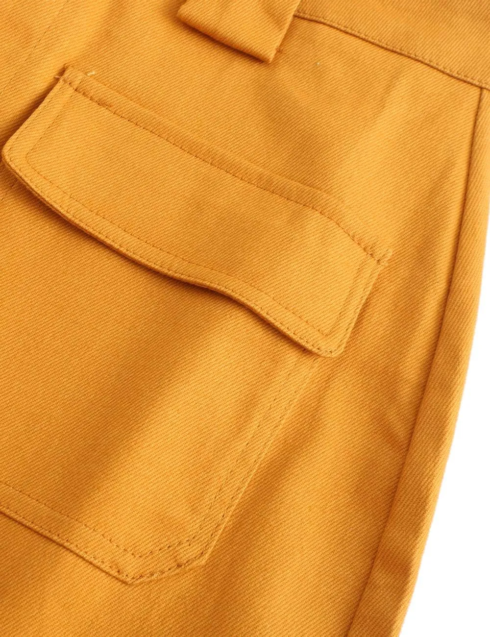 Women's Midi Knee Length Workout Cotton Pencil Skirts with Front Pockets and Slit