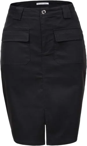 Women's Midi Knee Length Workout Cotton Pencil Skirts with Front Pockets and Slit
