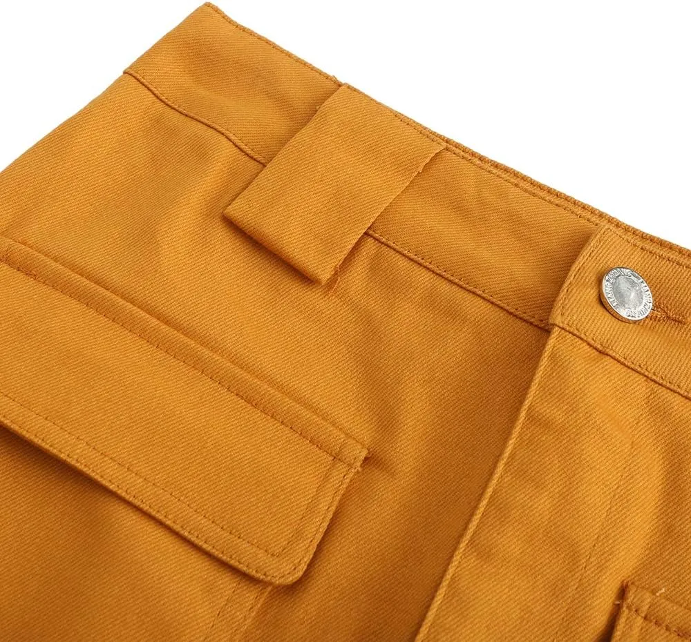 Women's Midi Knee Length Workout Cotton Pencil Skirts with Front Pockets and Slit