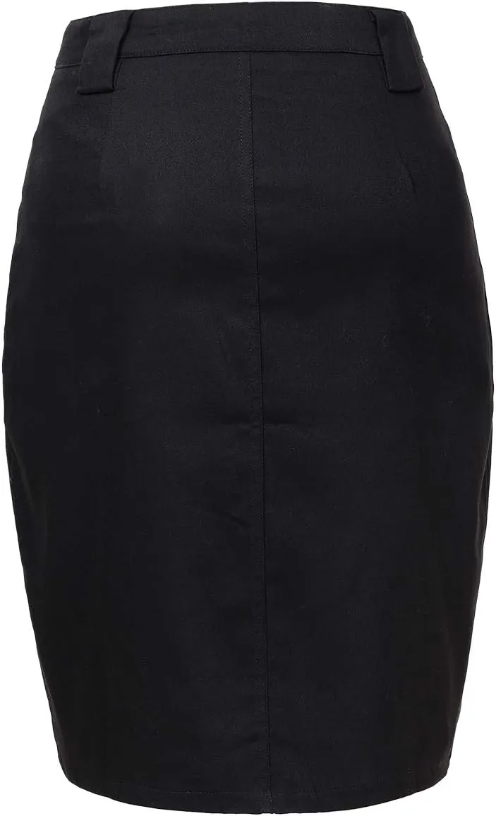 Women's Midi Knee Length Workout Cotton Pencil Skirts with Front Pockets and Slit