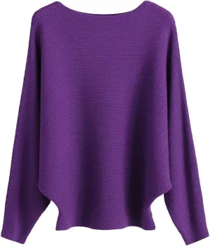 Womens Oversized Lightweight Boat Neck Dolman Batwing Sweater Fall Winter Casual Slouchy Knitted Pullovers