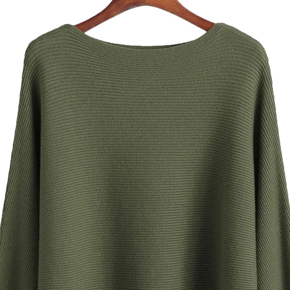 Womens Oversized Lightweight Boat Neck Dolman Batwing Sweater Fall Winter Casual Slouchy Knitted Pullovers