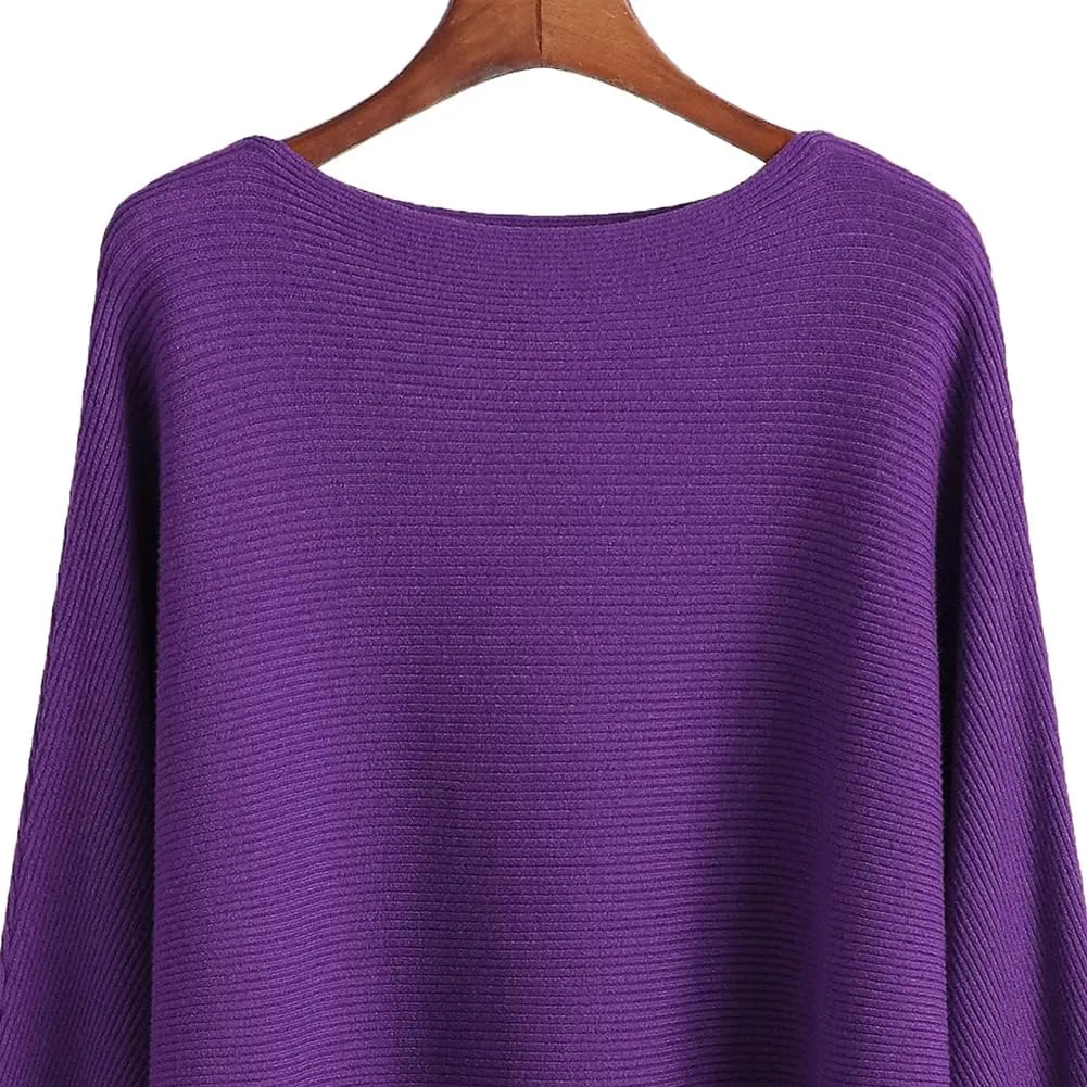 Womens Oversized Lightweight Boat Neck Dolman Batwing Sweater Fall Winter Casual Slouchy Knitted Pullovers