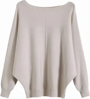 Womens Oversized Lightweight Boat Neck Dolman Batwing Sweater Fall Winter Casual Slouchy Knitted Pullovers