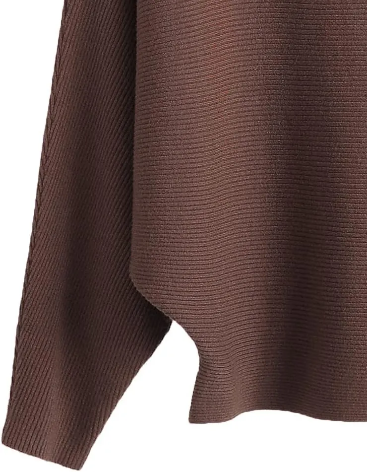 Womens Oversized Lightweight Boat Neck Dolman Batwing Sweater Fall Winter Casual Slouchy Knitted Pullovers