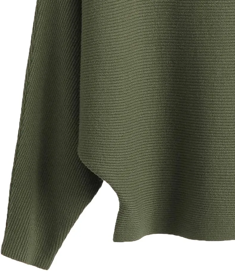 Womens Oversized Lightweight Boat Neck Dolman Batwing Sweater Fall Winter Casual Slouchy Knitted Pullovers