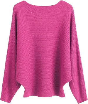 Womens Oversized Lightweight Boat Neck Dolman Batwing Sweater Fall Winter Casual Slouchy Knitted Pullovers