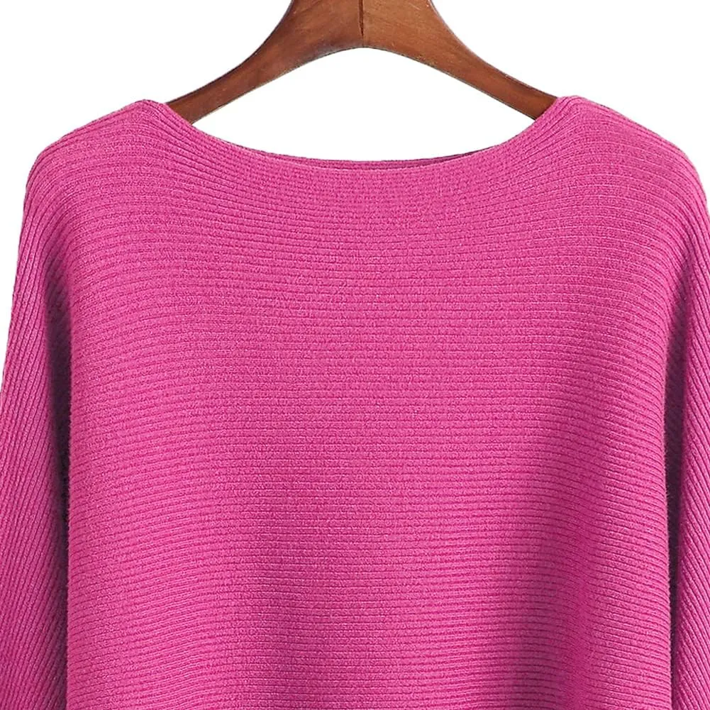 Womens Oversized Lightweight Boat Neck Dolman Batwing Sweater Fall Winter Casual Slouchy Knitted Pullovers