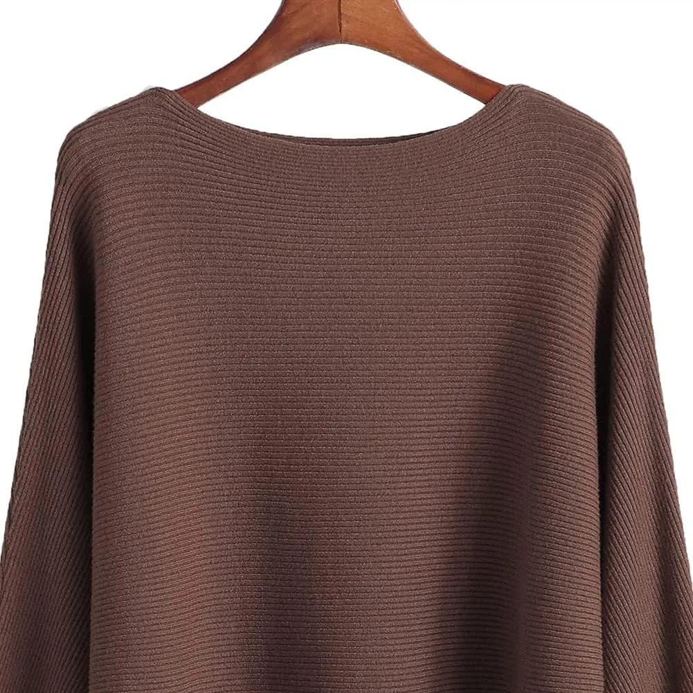 Womens Oversized Lightweight Boat Neck Dolman Batwing Sweater Fall Winter Casual Slouchy Knitted Pullovers