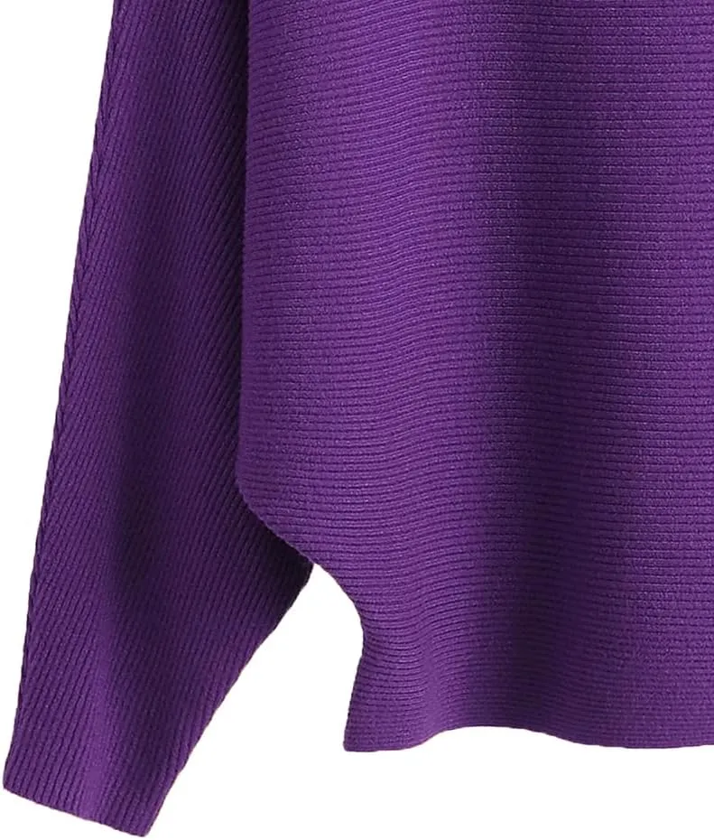 Womens Oversized Lightweight Boat Neck Dolman Batwing Sweater Fall Winter Casual Slouchy Knitted Pullovers