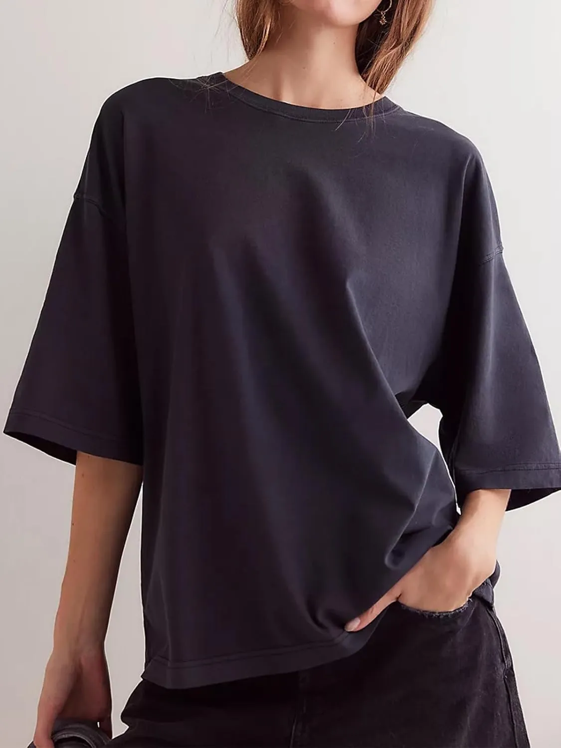 Womens Oversized Short Sleeve Tshirts Round Neck Shirts Casual Tops