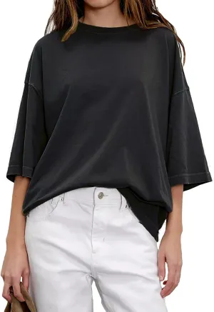 Womens Oversized Short Sleeve Tshirts Round Neck Shirts Casual Tops