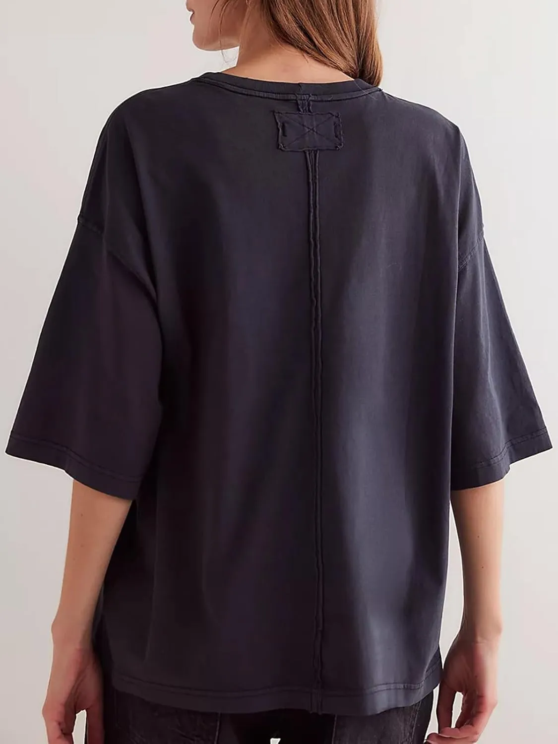 Womens Oversized Short Sleeve Tshirts Round Neck Shirts Casual Tops