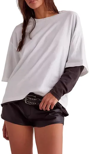 Womens Oversized Short Sleeve Tshirts Round Neck Shirts Casual Tops