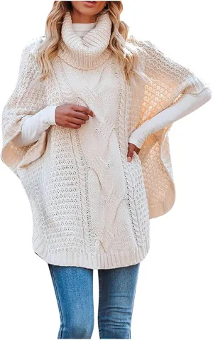 Women's Oversized Turtleneck Batwing Sleeve Knitted Pullovers 2024 Fall Winter Sweater Loose Casual Solid Sweater Tops