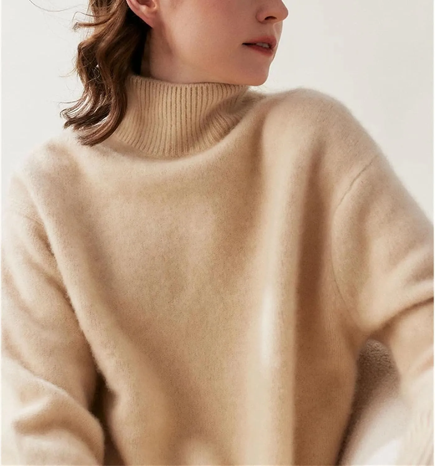 Women's Oversized Turtleneck Pullovers Warm Knitted Pullovers Solid Long Sleeve Loose Jumper Tops