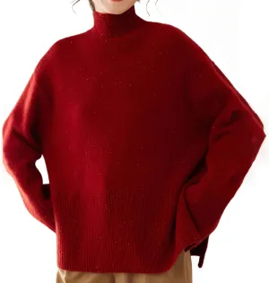 Women's Oversized Turtleneck Pullovers Warm Knitted Pullovers Solid Long Sleeve Loose Jumper Tops