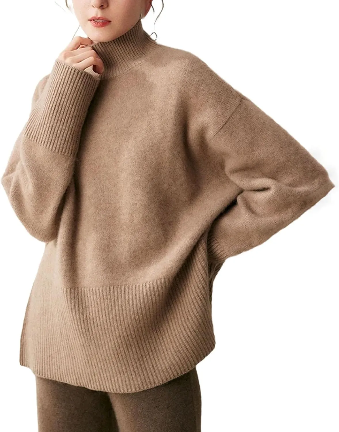 Women's Oversized Turtleneck Pullovers Warm Knitted Pullovers Solid Long Sleeve Loose Jumper Tops