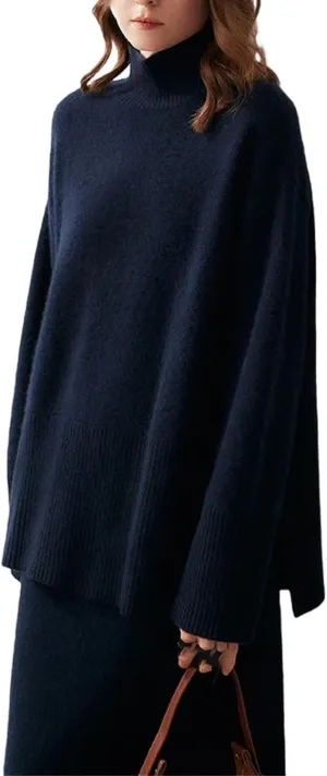 Women's Oversized Turtleneck Pullovers Warm Knitted Pullovers Solid Long Sleeve Loose Jumper Tops
