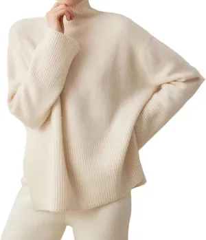Women's Oversized Turtleneck Pullovers Warm Knitted Pullovers Solid Long Sleeve Loose Jumper Tops