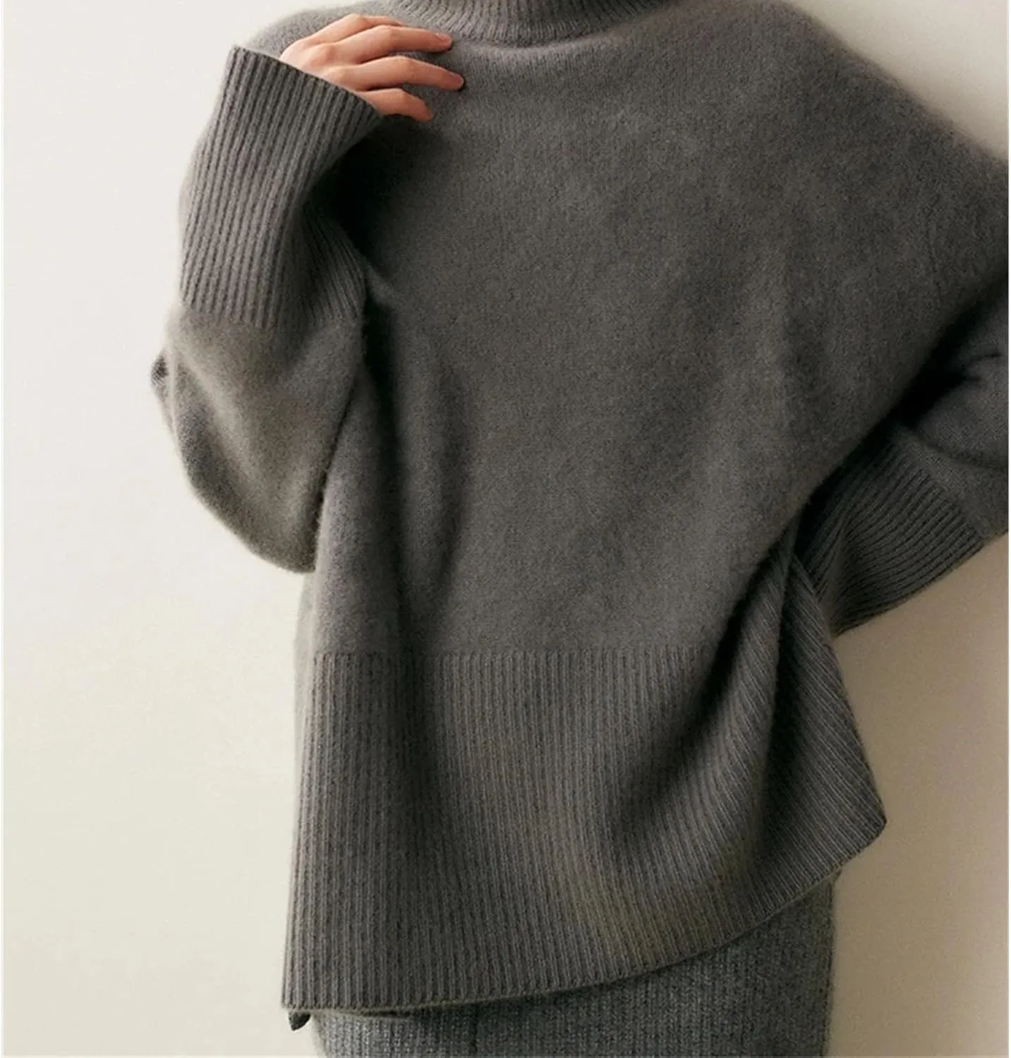 Women's Oversized Turtleneck Pullovers Warm Knitted Pullovers Solid Long Sleeve Loose Jumper Tops