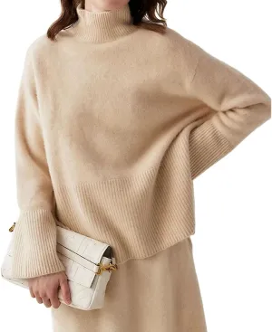 Women's Oversized Turtleneck Pullovers Warm Knitted Pullovers Solid Long Sleeve Loose Jumper Tops