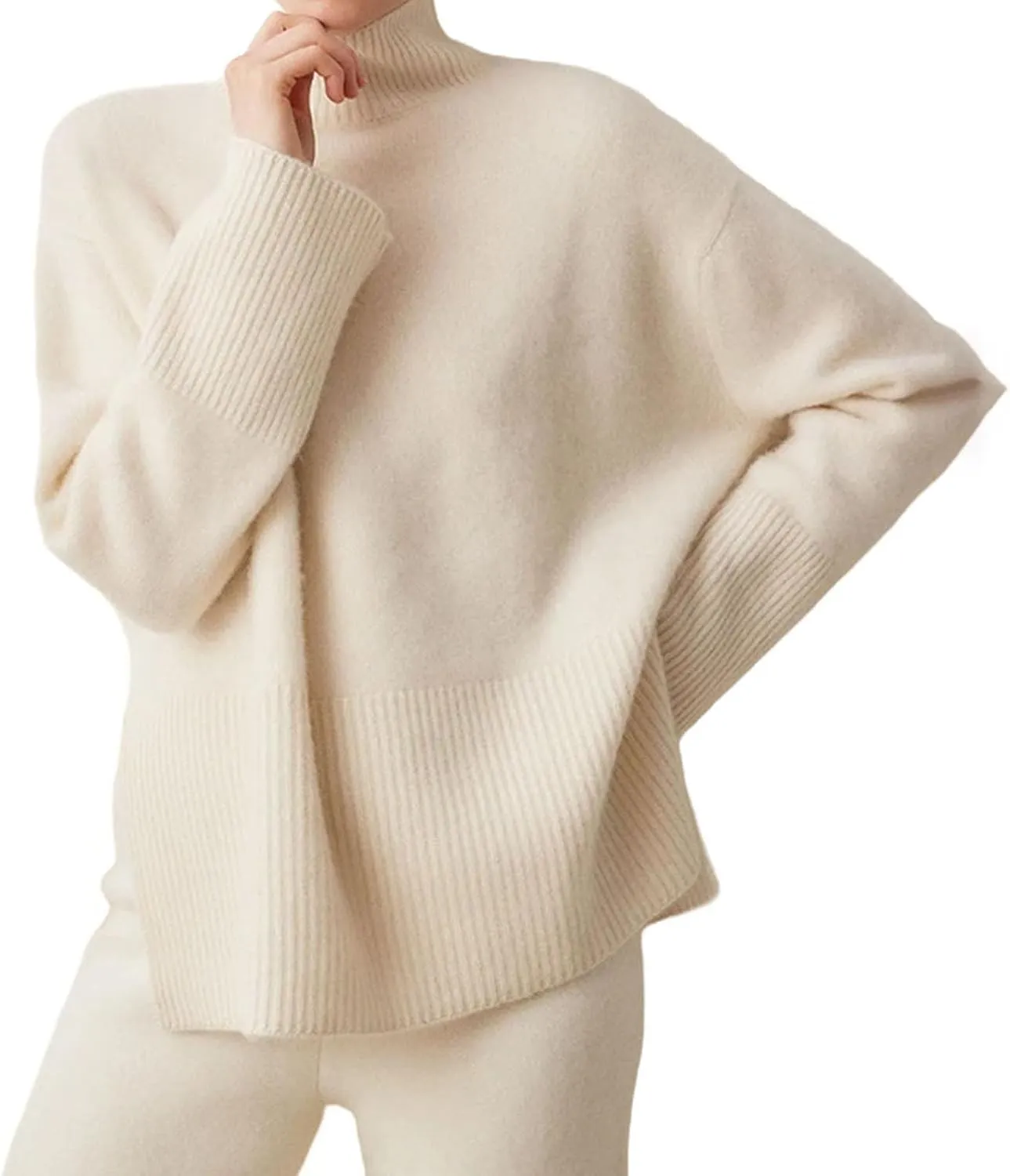 Women's Oversized Turtleneck Pullovers Warm Knitted Pullovers Solid Long Sleeve Loose Jumper Tops