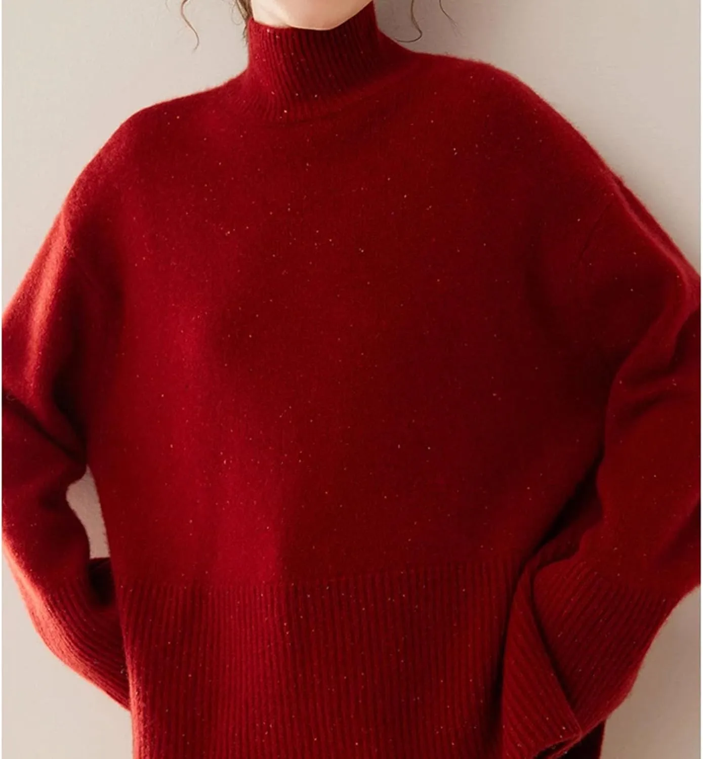 Women's Oversized Turtleneck Pullovers Warm Knitted Pullovers Solid Long Sleeve Loose Jumper Tops