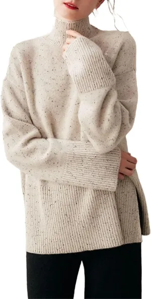 Women's Oversized Turtleneck Pullovers Warm Knitted Pullovers Solid Long Sleeve Loose Jumper Tops