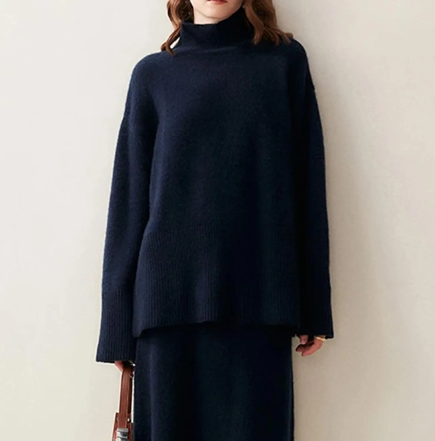 Women's Oversized Turtleneck Pullovers Warm Knitted Pullovers Solid Long Sleeve Loose Jumper Tops