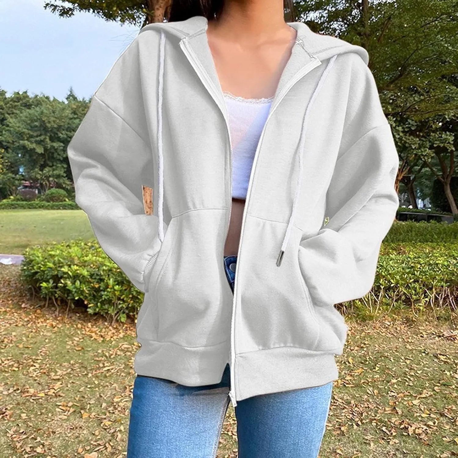 Women's Oversized Y2K Hoodies Zipper Drawstring Hooded Jackets 2023 Trendy Lightweight Dressy Streetwear with Pockets
