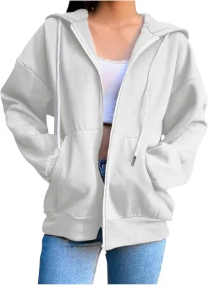 Women's Oversized Y2K Hoodies Zipper Drawstring Hooded Jackets 2023 Trendy Lightweight Dressy Streetwear with Pockets