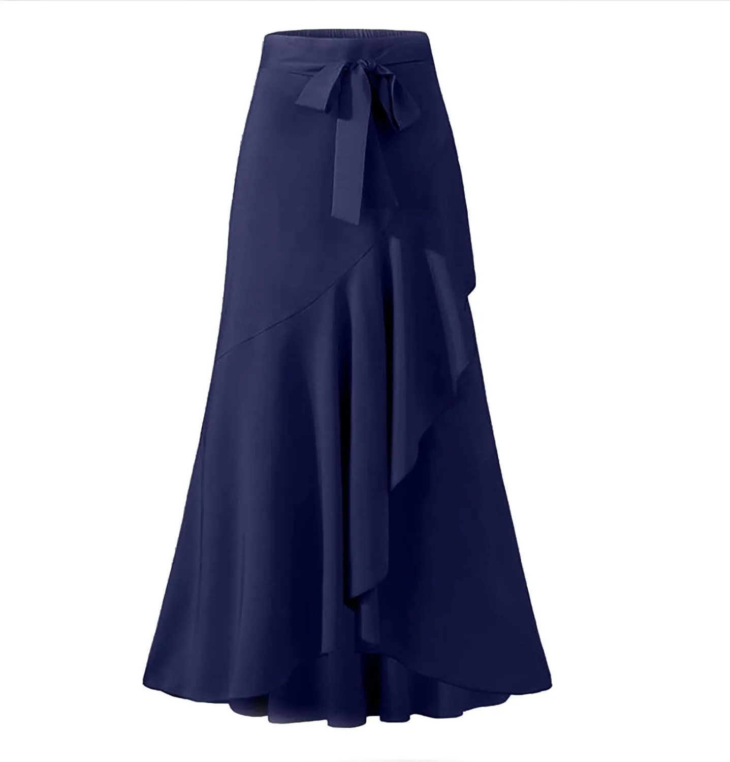 Women's Pants with Skirt Overlay Ruffle Culottes Skirt High Waisted 2 in 1 Pants Skirts Flowy Lace Up Maxi Skirt