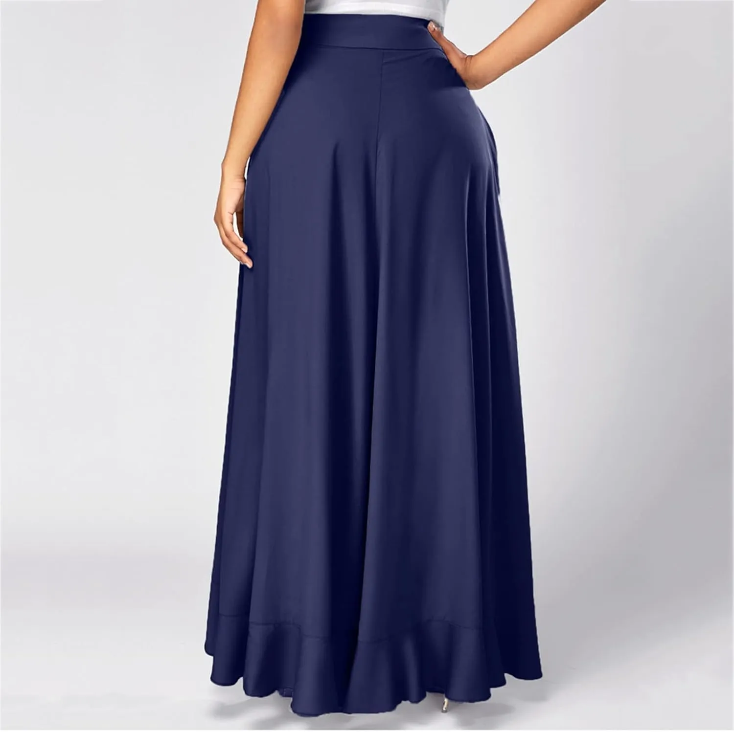 Women's Pants with Skirt Overlay Ruffle Culottes Skirt High Waisted 2 in 1 Pants Skirts Flowy Lace Up Maxi Skirt
