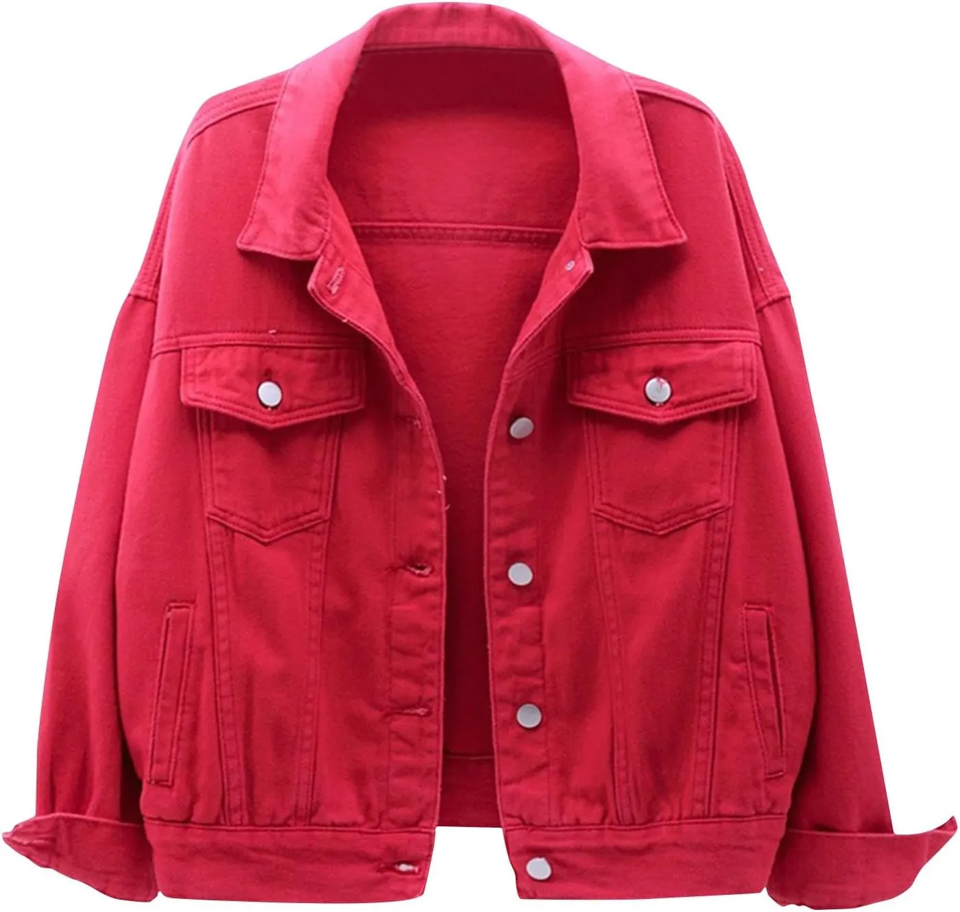 Women's Plus Size Denim Jacket Loose Fit Button Down Jean Jackets Casual Trucker Coats Summer