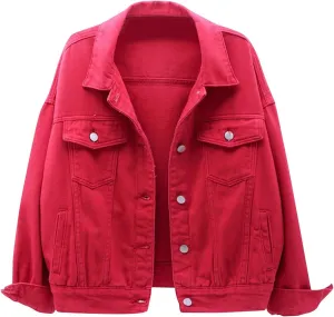 Women's Plus Size Denim Jacket Loose Fit Button Down Jean Jackets Casual Trucker Coats Summer