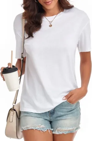 Women's Ripped Summer T Shirts Short Sleeve Tunic Tee Casual Tops Blouses