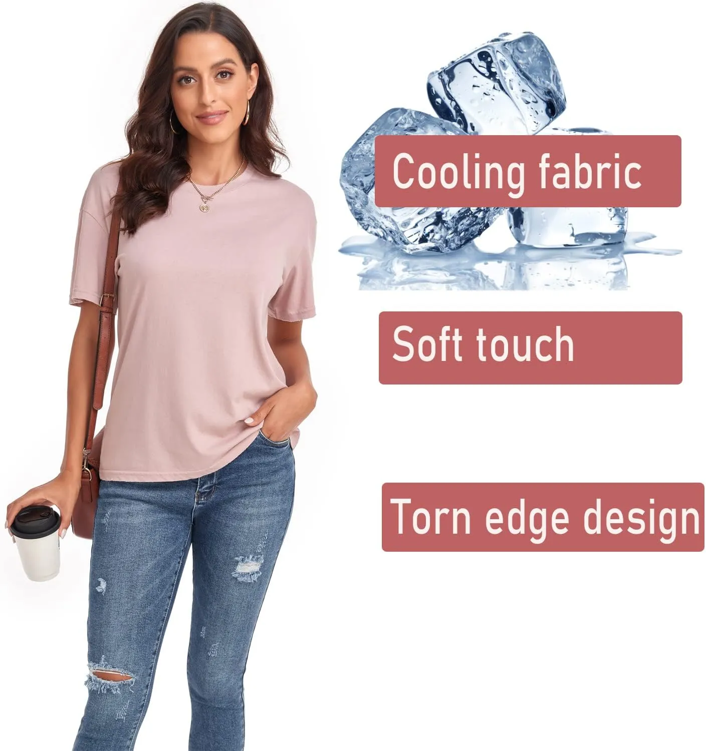 Women's Ripped Summer T Shirts Short Sleeve Tunic Tee Casual Tops Blouses