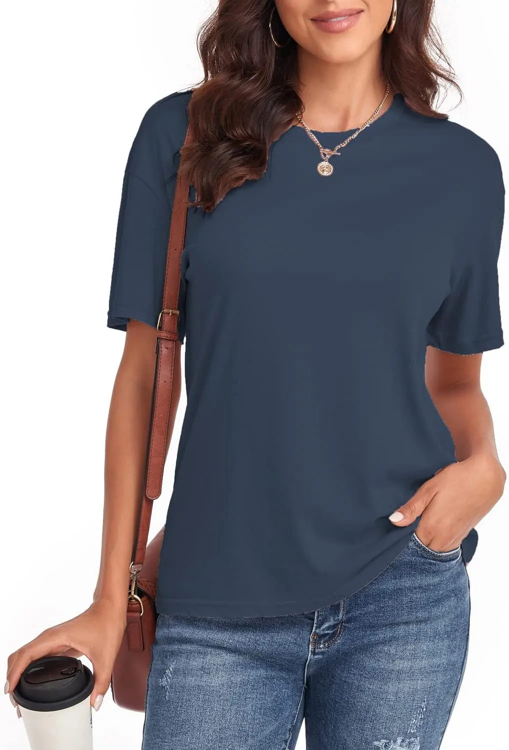 Women's Ripped Summer T Shirts Short Sleeve Tunic Tee Casual Tops Blouses