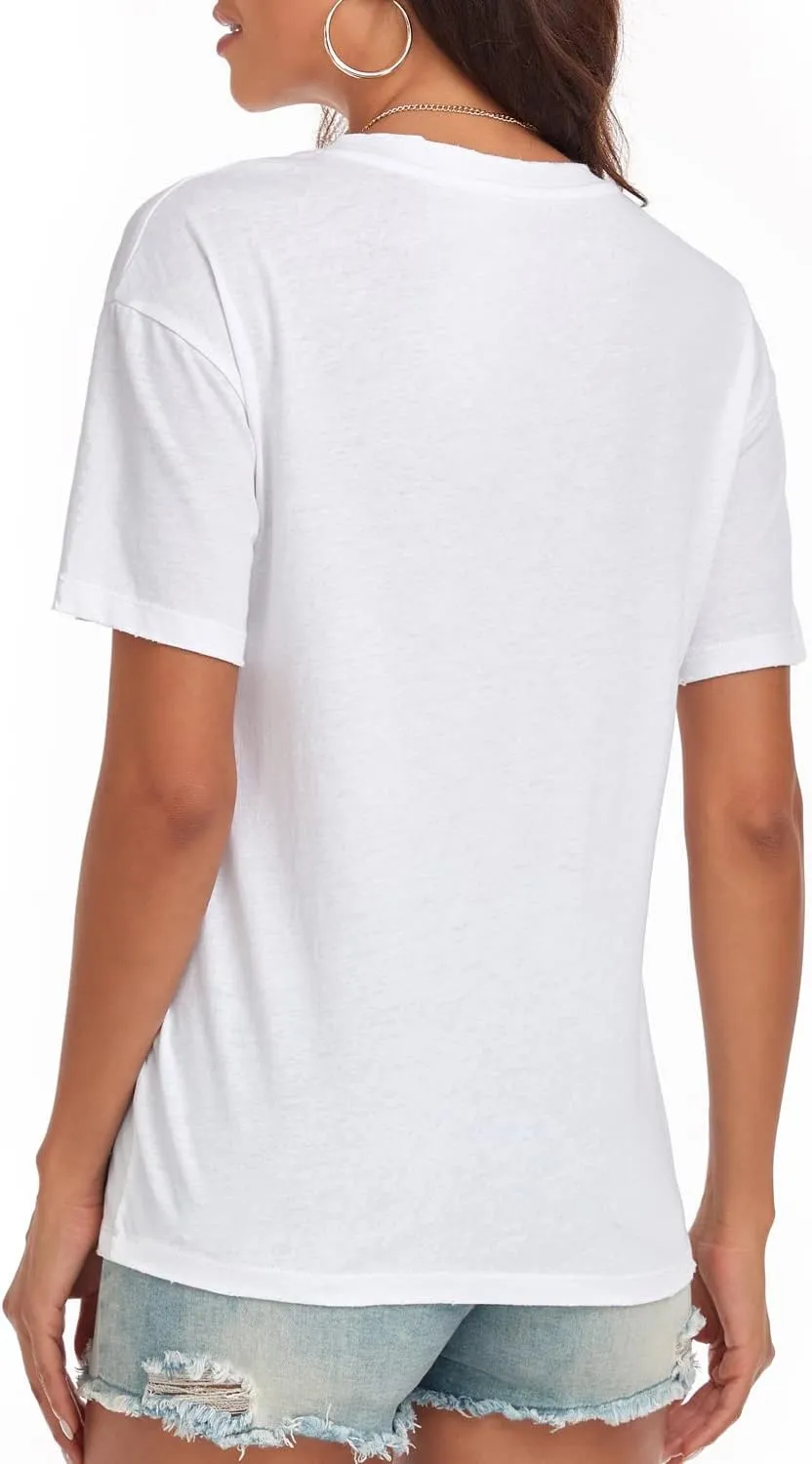 Women's Ripped Summer T Shirts Short Sleeve Tunic Tee Casual Tops Blouses