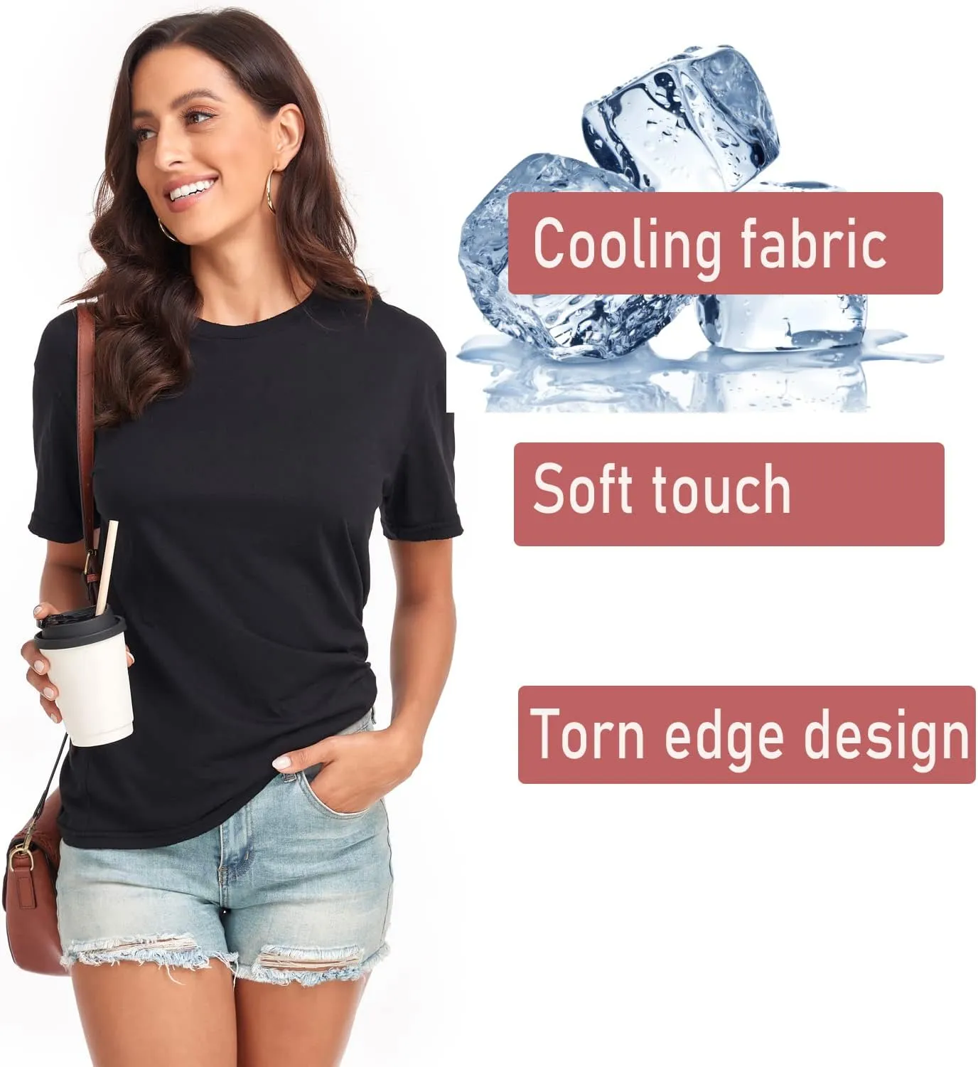 Women's Ripped Summer T Shirts Short Sleeve Tunic Tee Casual Tops Blouses